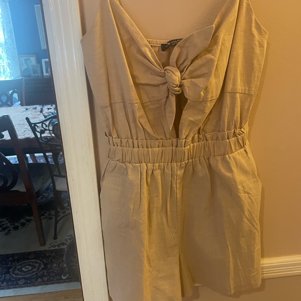 Tan Romper with Tie Detail